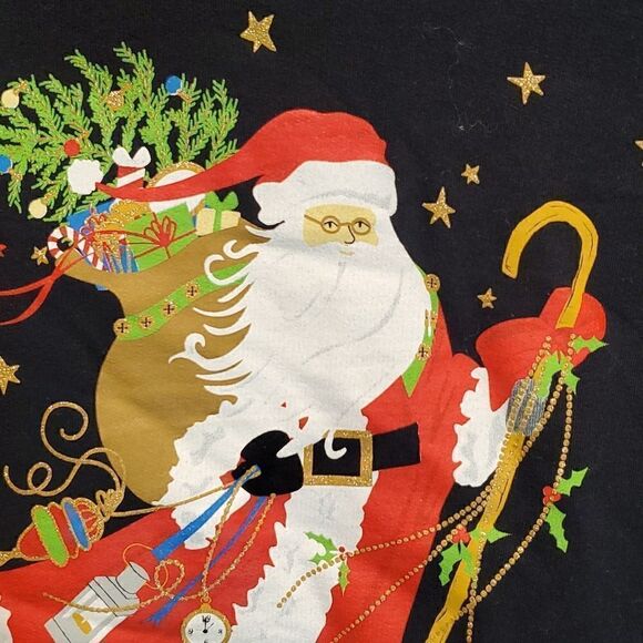 Holiday Time black Santa crewneck sweatshirt - Picture 2 of 4